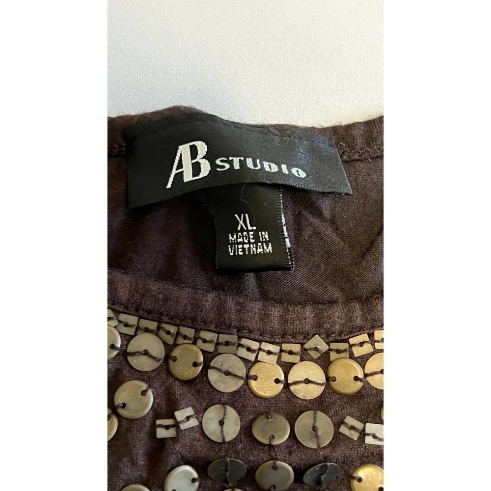 AB Studio Brown Sleeveless Top chest beading XL - Picture 2 of 7